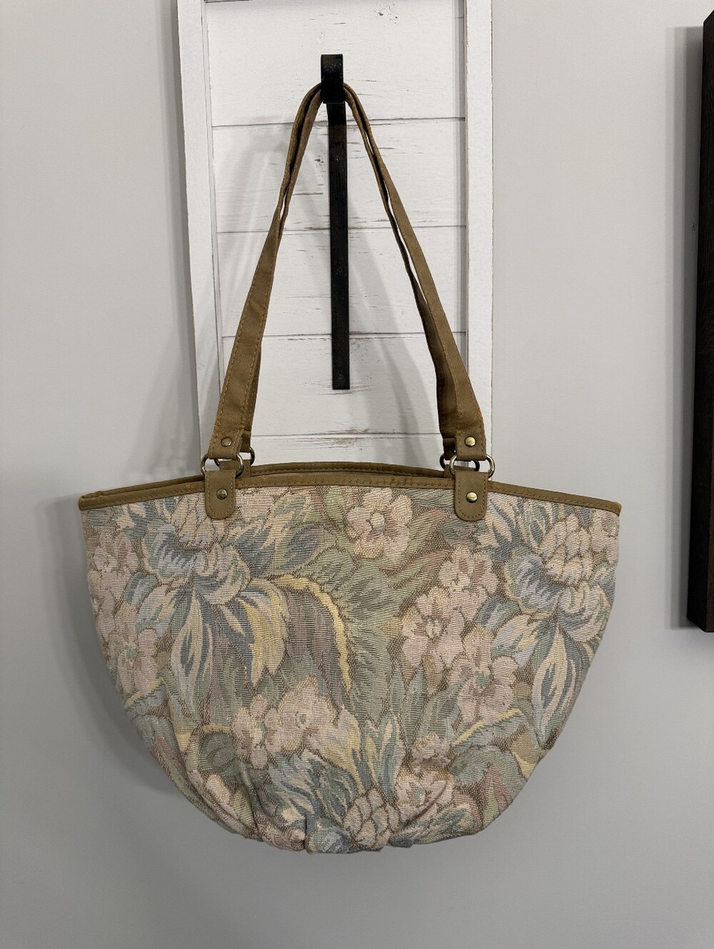 Vintage 80s Mitzi Floral Tapestry Tote Bag